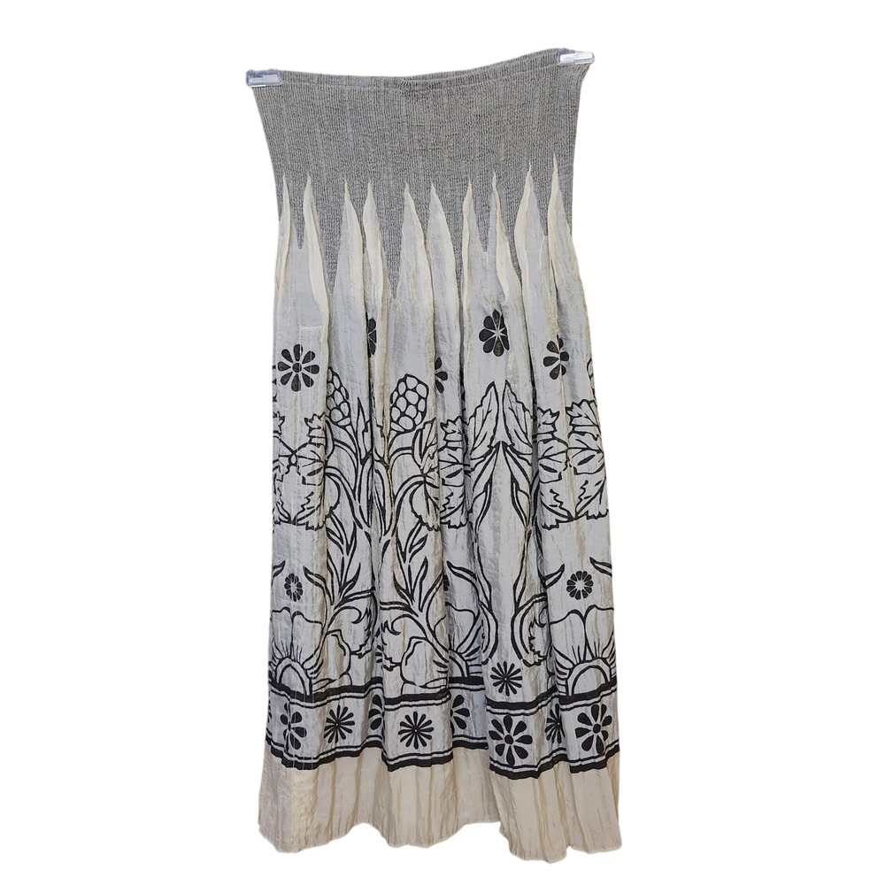 Lapis convertible boho Beige Black Floral Print Strapless‎ Maxi Dress OS